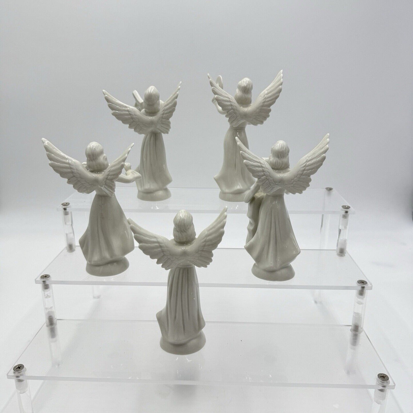 Dresden Germany White Angel Choir Band Figurines Porcelain Vintage 5” Set