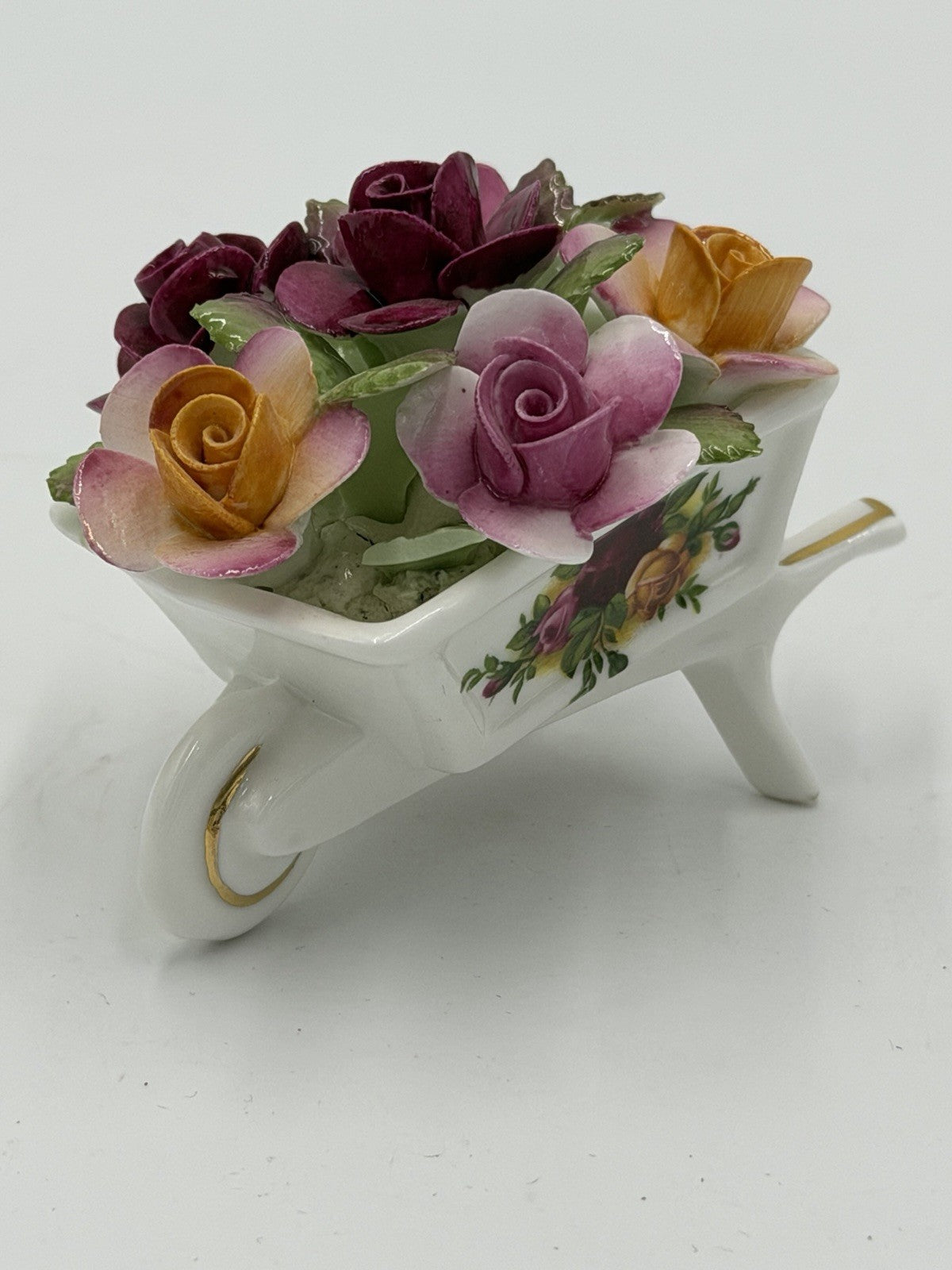 Royal Albert Old Country Roses Wheelbarrow W/ Flowers Figurine Hand Painted 2”