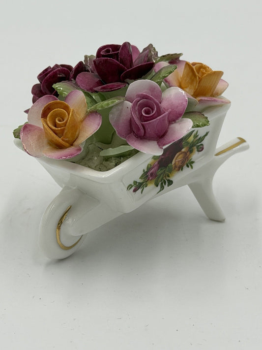 Royal Albert Old Country Roses Wheelbarrow W/ Flowers Figurine Hand Painted 2”