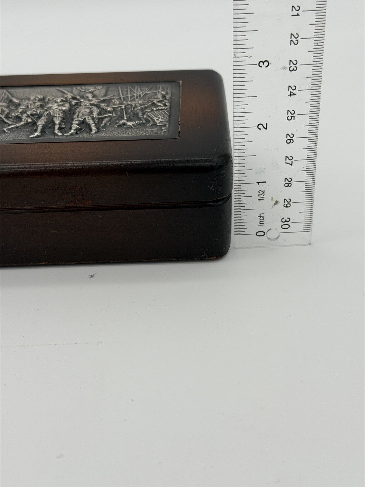 Antique Dutch Silver Mounted Wood Box Keepsake Folk Art Rembrandt’s Night Watch