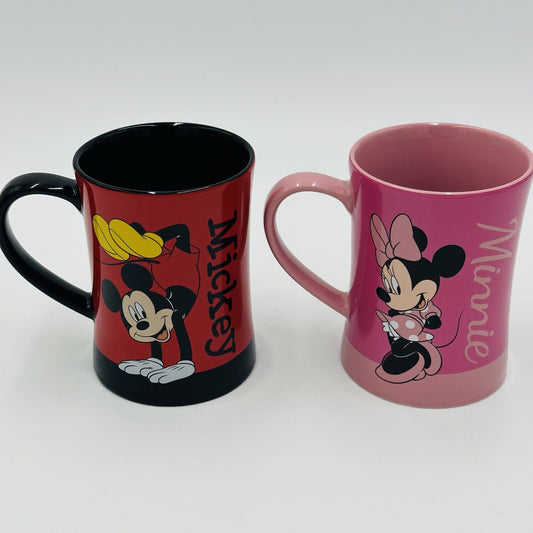 Disney Store Mugs Embossed Mickey And Minnie Mouse Pink And Red Coffee Set 2 USA