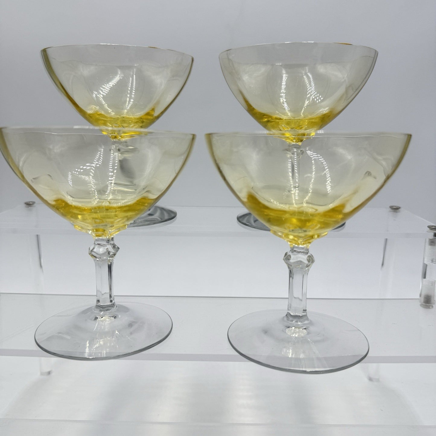 Fostoria Topaz Low Stem Art Glass Sherbet Champagne Yellow Glasses 4” Set 4
