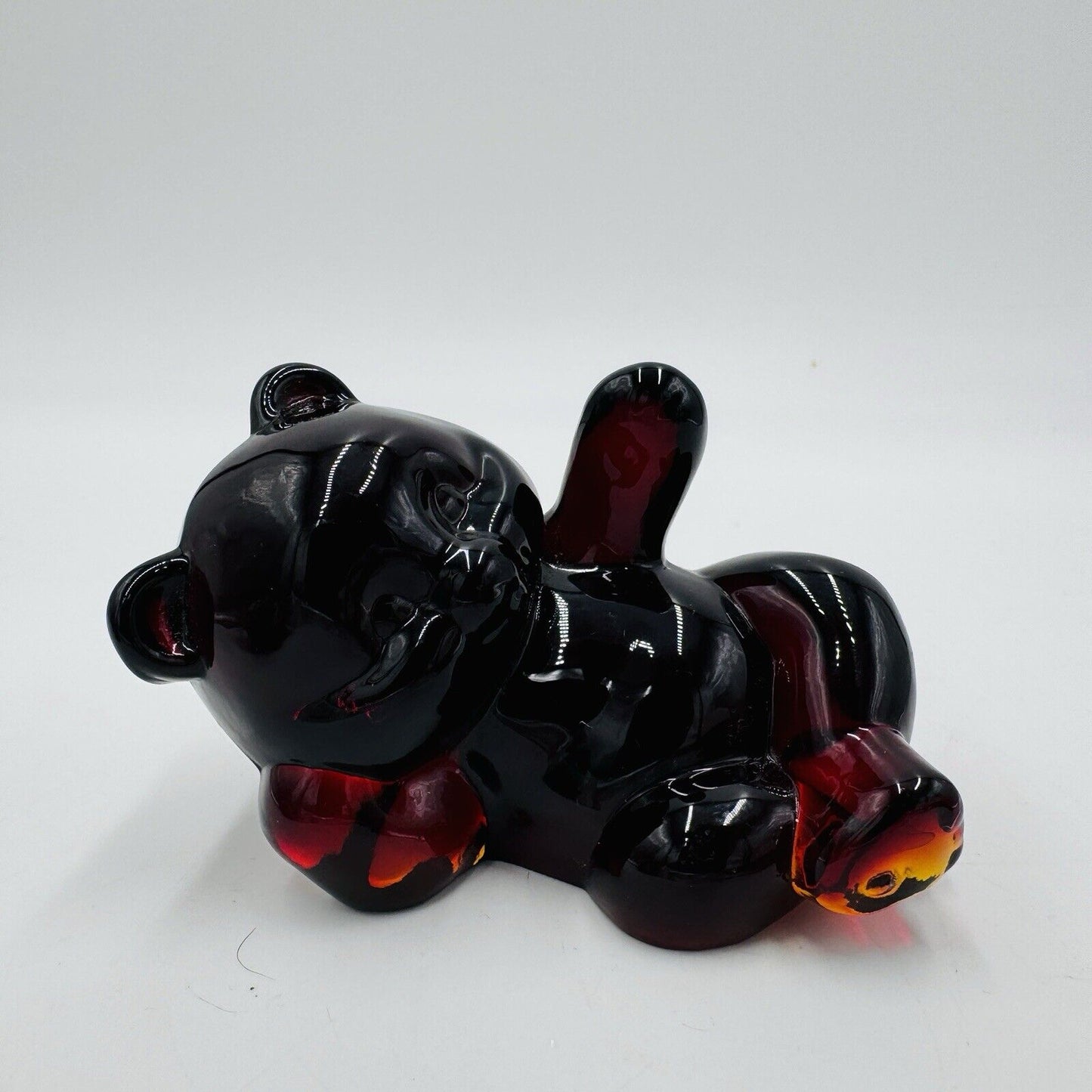 Fenton Art Glass 1990-91 Ruby Red Reclining Bear Figurine MCM Vintage Retro USA