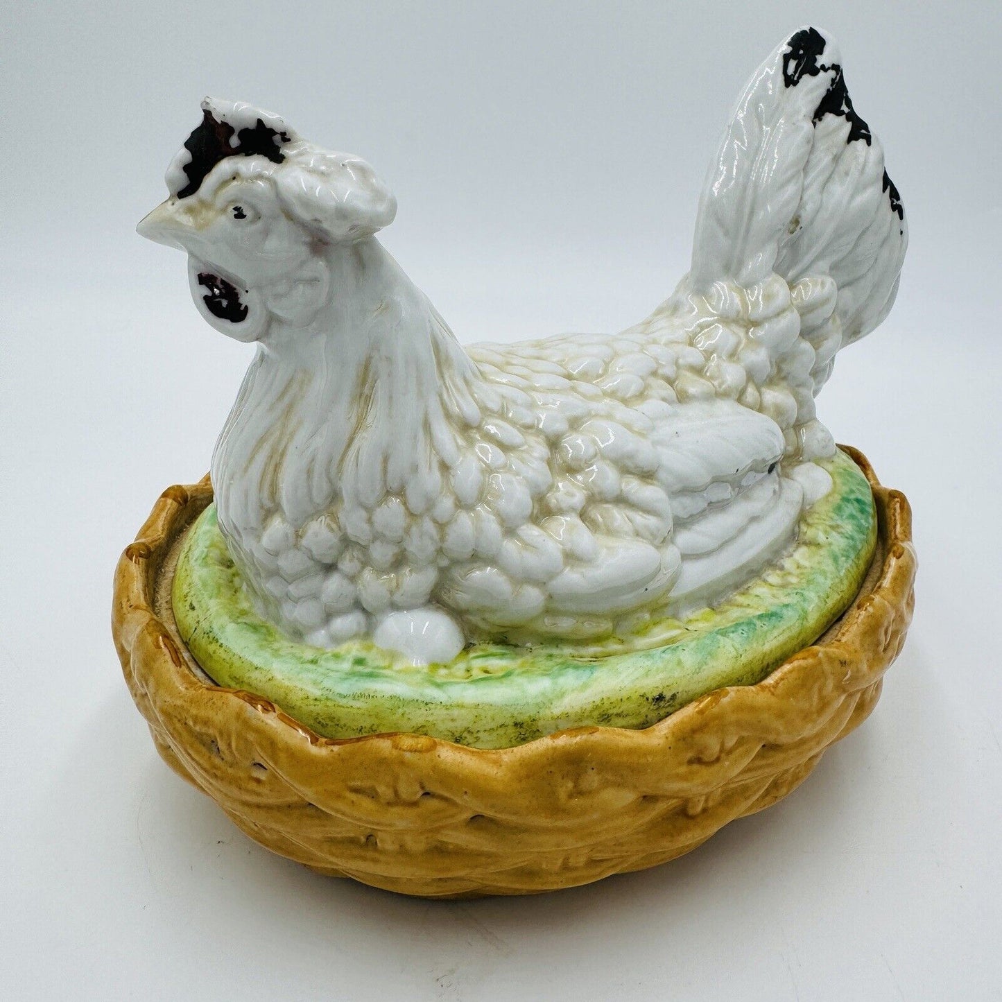 Antique Staffordshire Pottery Hen On Nest Lidded Dish Marked S 254 Chicken Box