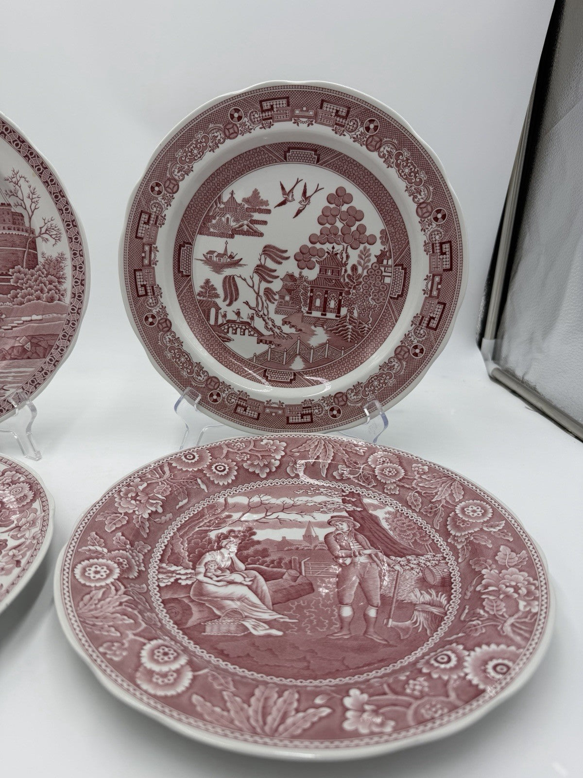 4 Spode England Porcelain Archive Collection  Plates Georgian Series Red 10.5”