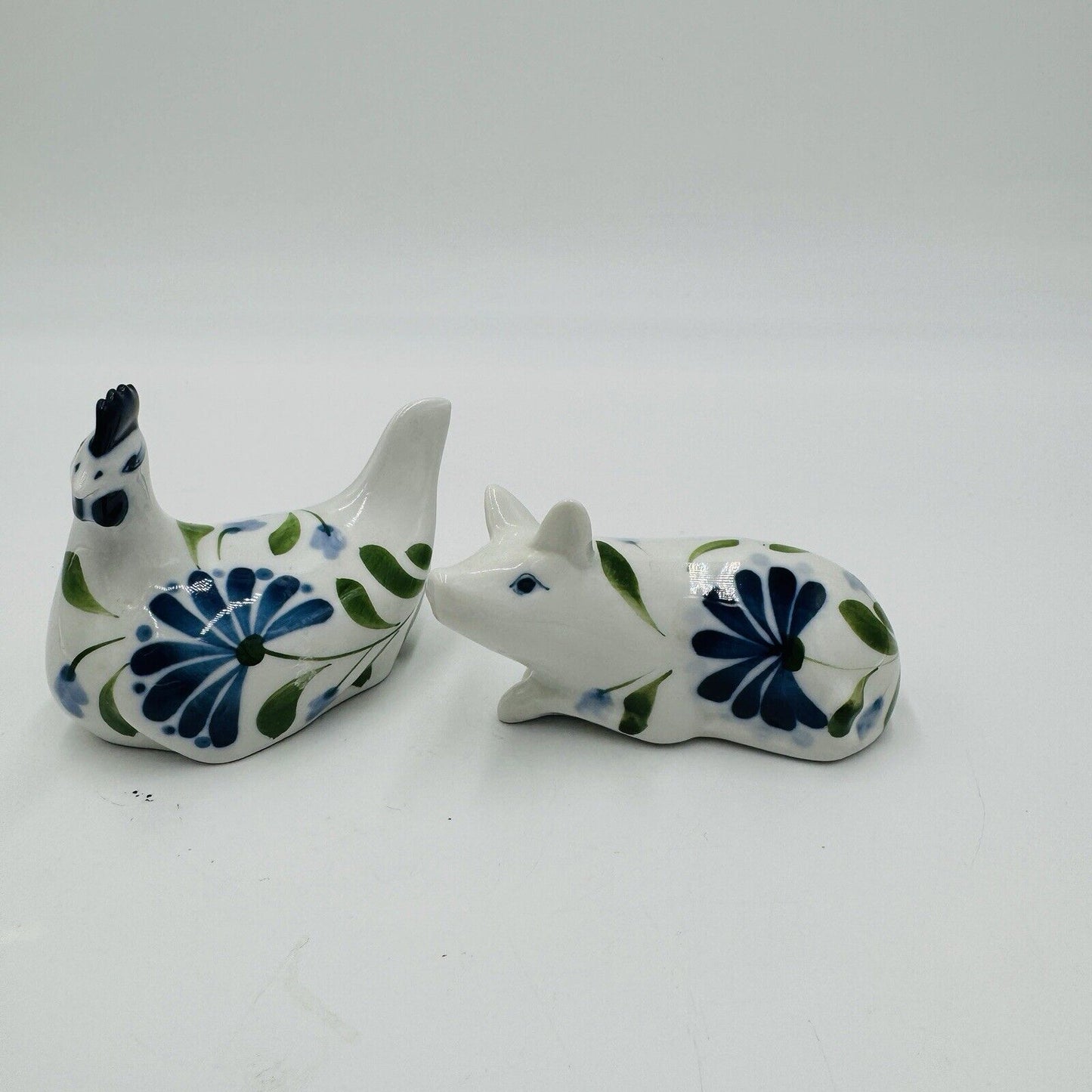 Dansk Porcelain Sage Song  Blue White Green Ceramic Pig & Chicken Figurines