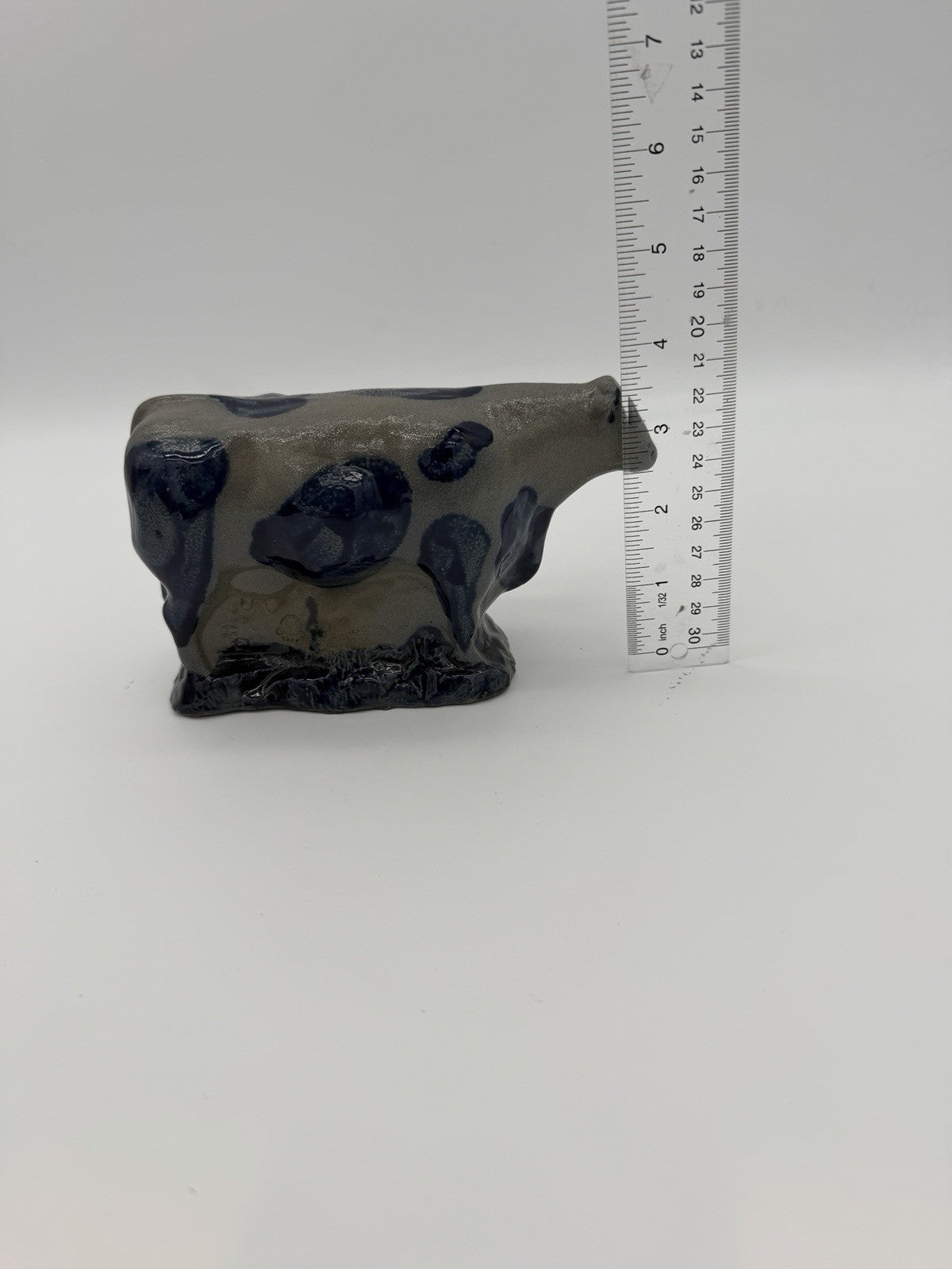 Rowe Art Pottery Salt Glaze Works Blue Holstein Cow Figurine 1990 Vintage USA