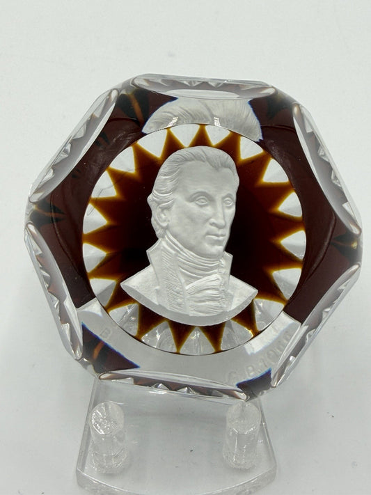 Baccarat France Crystal JAMES MONROE Sulphide Paperweight Ruby Red Faceted