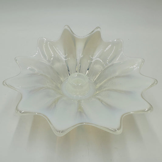 Fostoria Heirloom Glass Opalescent Taper Candle Holder Fold Over Ddge White