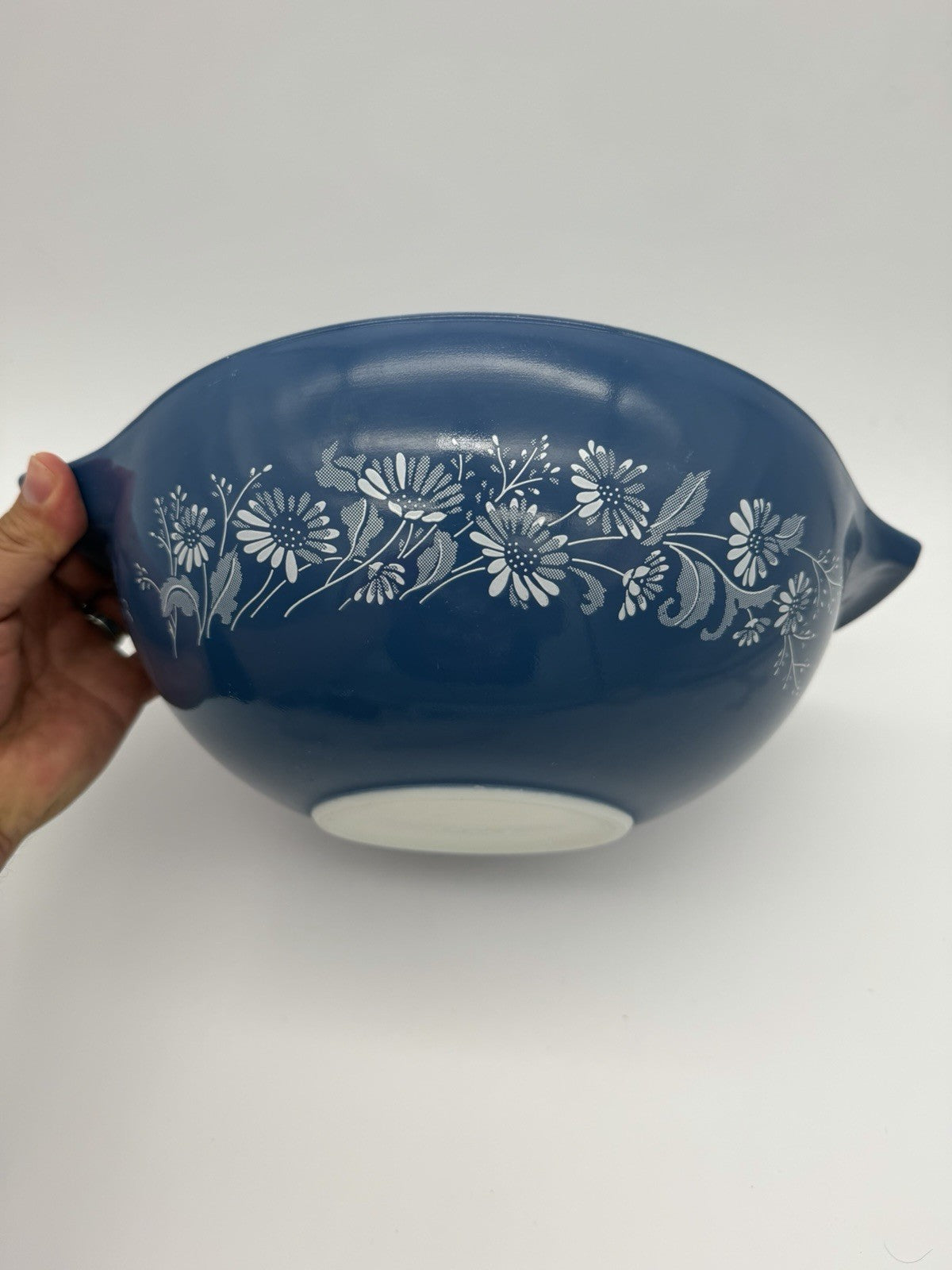 Vintage 4-Qt Pyrex Cinderella Nesting Bowl Colonial Mist Daisy Blue White #444