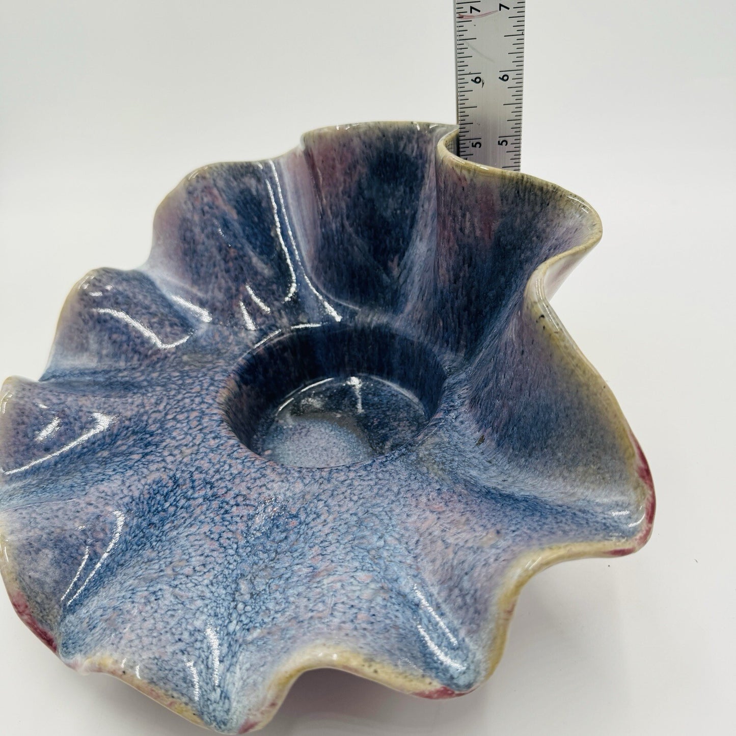 Studio Art Pottery Shell Large Candle Holder MCM Vintage Pink Purple Signed Rare