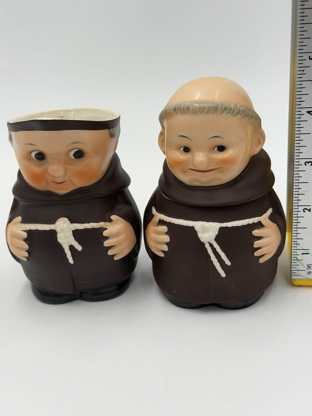 1950 Goebel West Germany Friar Tuck monk creamer & sugar bowl 4.5”H Set