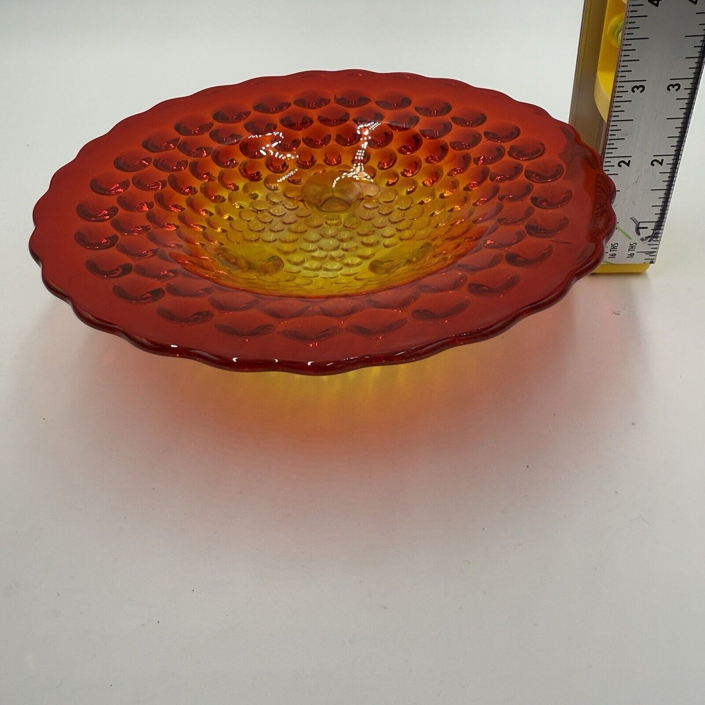 Vintage Fenton Art Glass AMBERINA Hobnail Footed Dish Bowl 7” Red/Orange