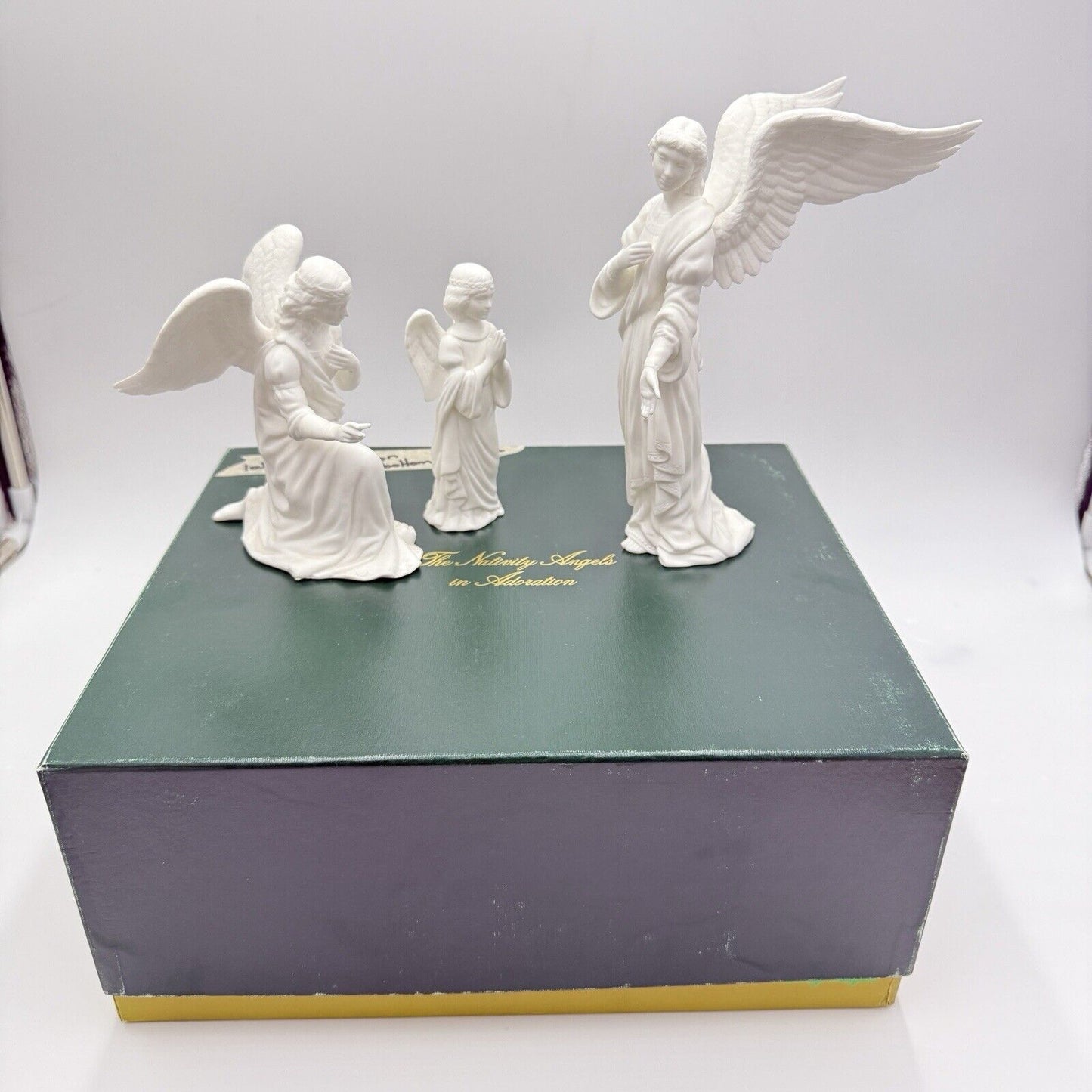 Lenox The Nativity White Bisque Angels Set Figurines Porcelain 1989 Vtg Box 8”