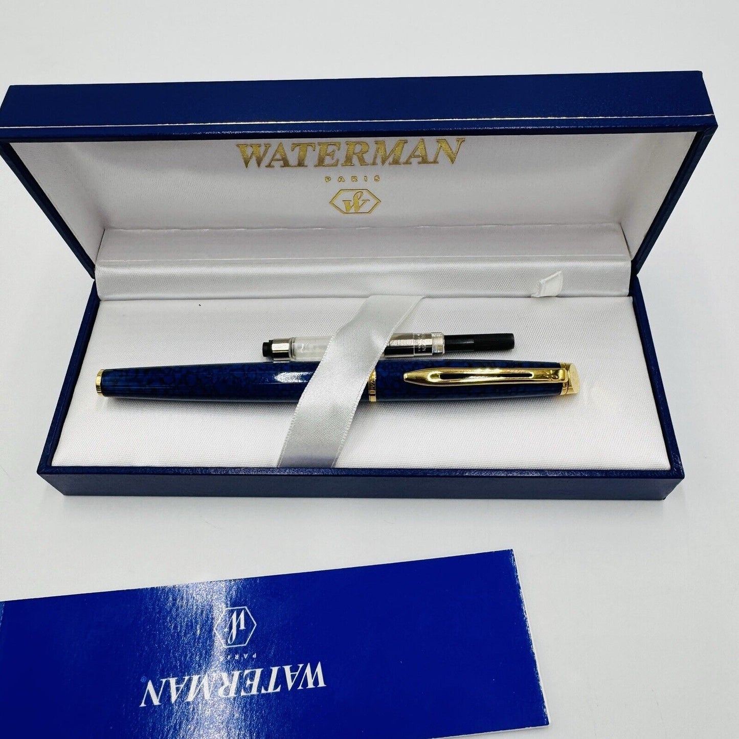 Waterman Paris HEMISPHERE MARBLE BLUE FOUNTAIN PEN VINTAGE BOXED France