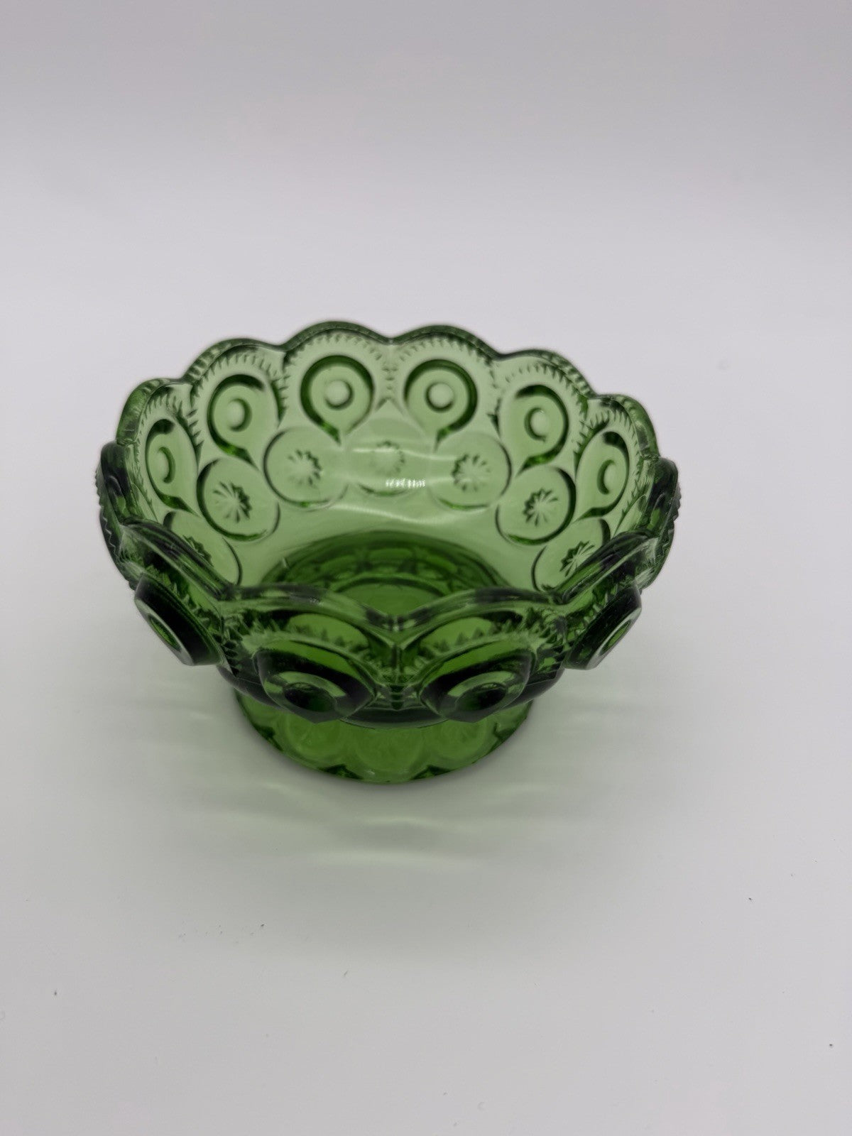 MCM LE Smith Art Glass Moon & Stars Lidded Compote / Candy Dish Green Emerald