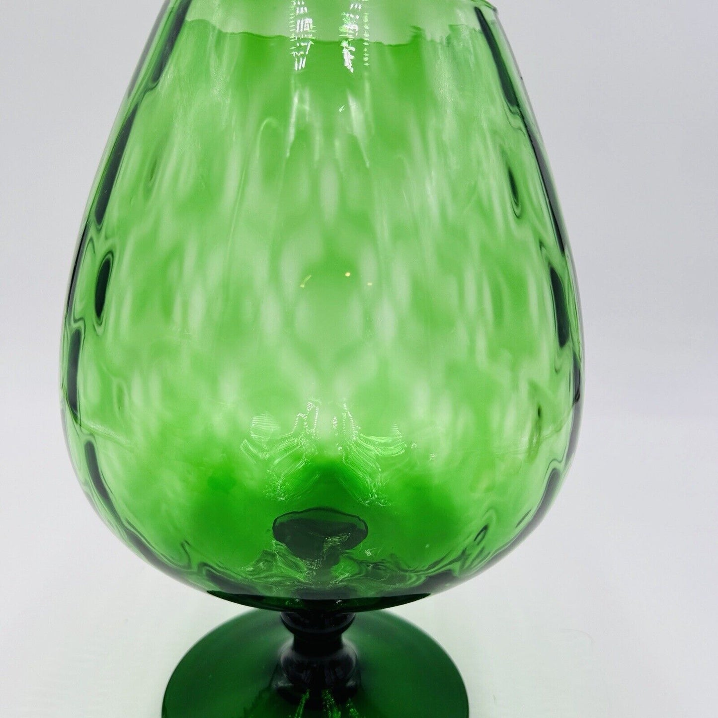 MCM Empoli Green Art Glass Lattice Optic Balloon Compote Footed Snifter Shape 9”