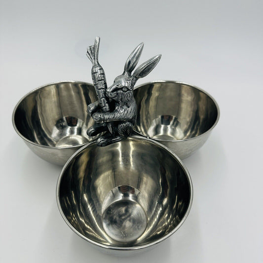 Nicole Miller Rabbit Candy Dish Platter Bunny Silver Easter Nut Bowls