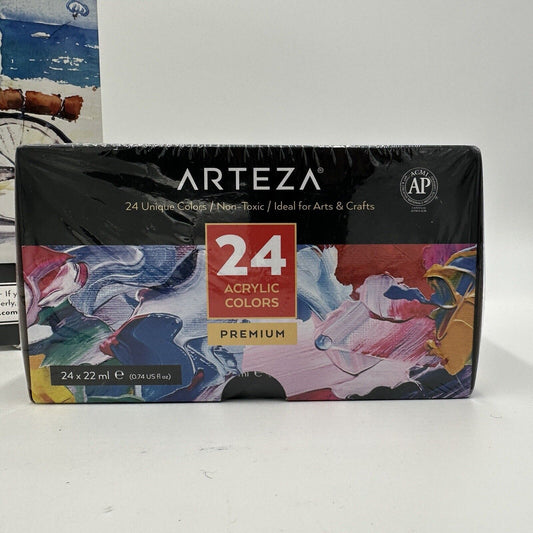 Arteza Acrylic Paint & Watercolor Pad 32 And 24 Colors Tubes 0.74 oz 22 ml Set