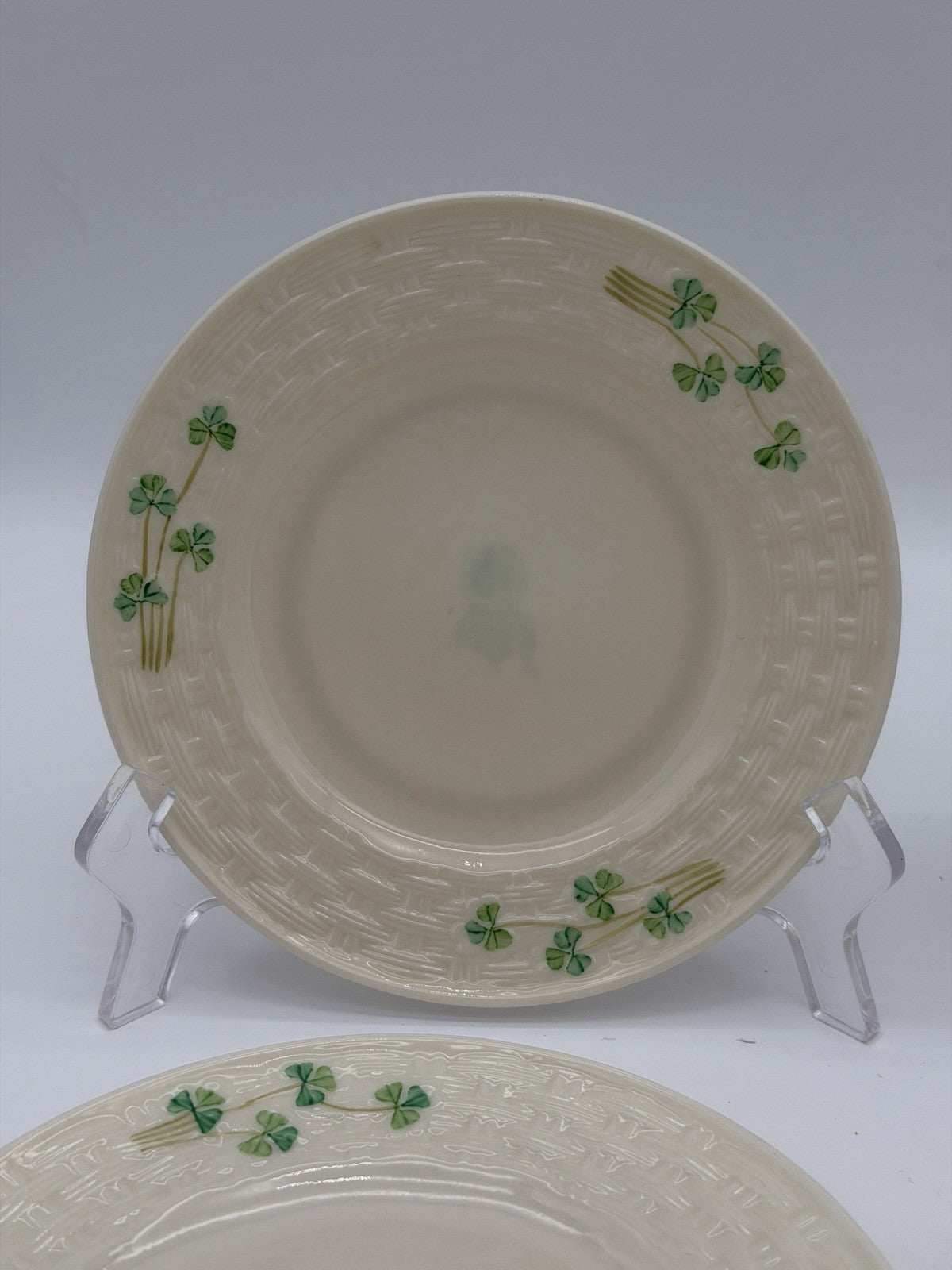 Belleek Ireland Porcelain Shamrock Bread & Butter 1940 Plates 6.5” Set