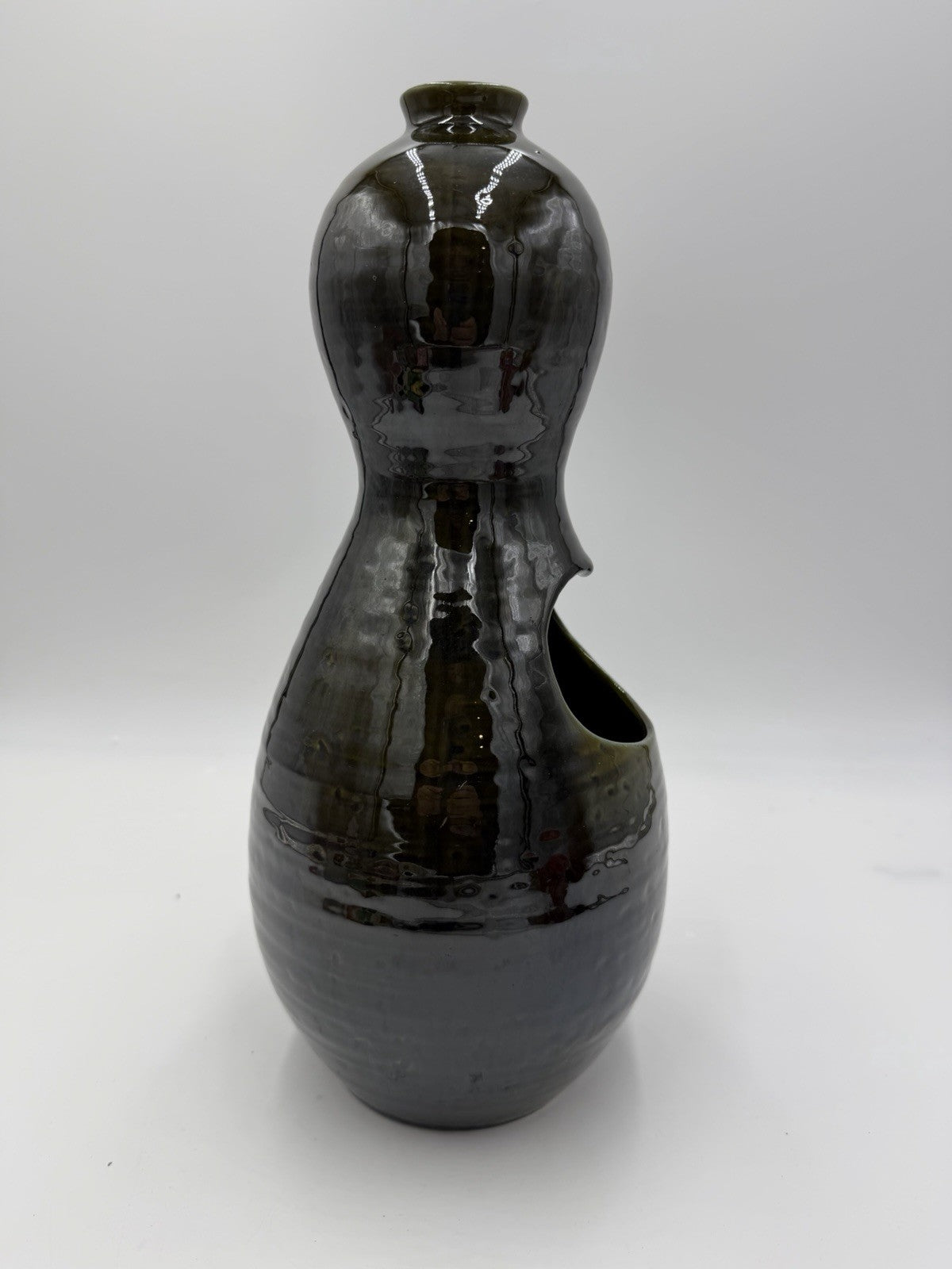 Large MCM Hyalyn RC-7 Gourd Vase 14" 1966 Ikebana Planter Green Olive