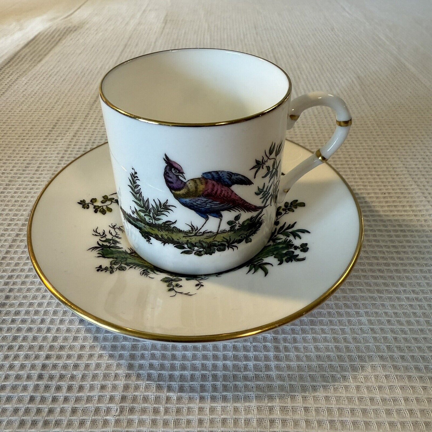 Royal Worcester Tea Cup And Saucer England Fine China Birds Peacock Dining