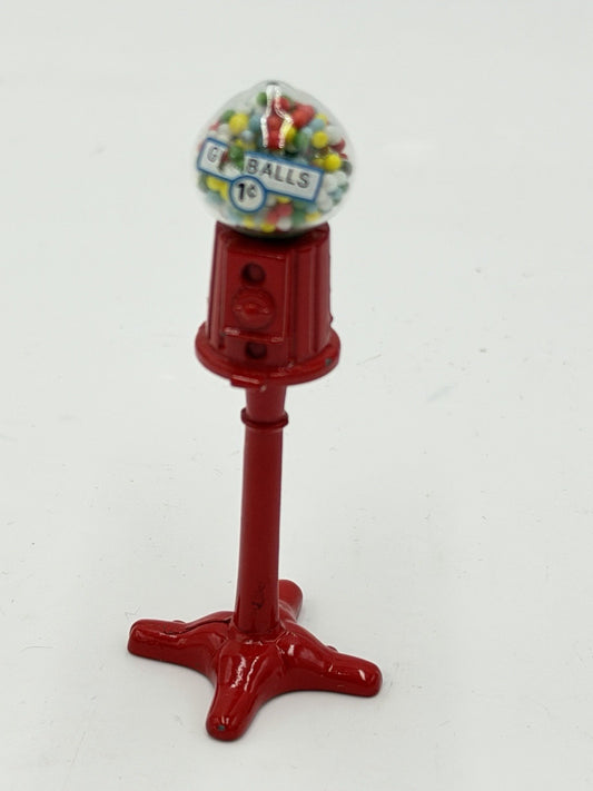 Vintage Miniature Whimsical Red Metal Gum Ball Machine Figure - 3" Tall