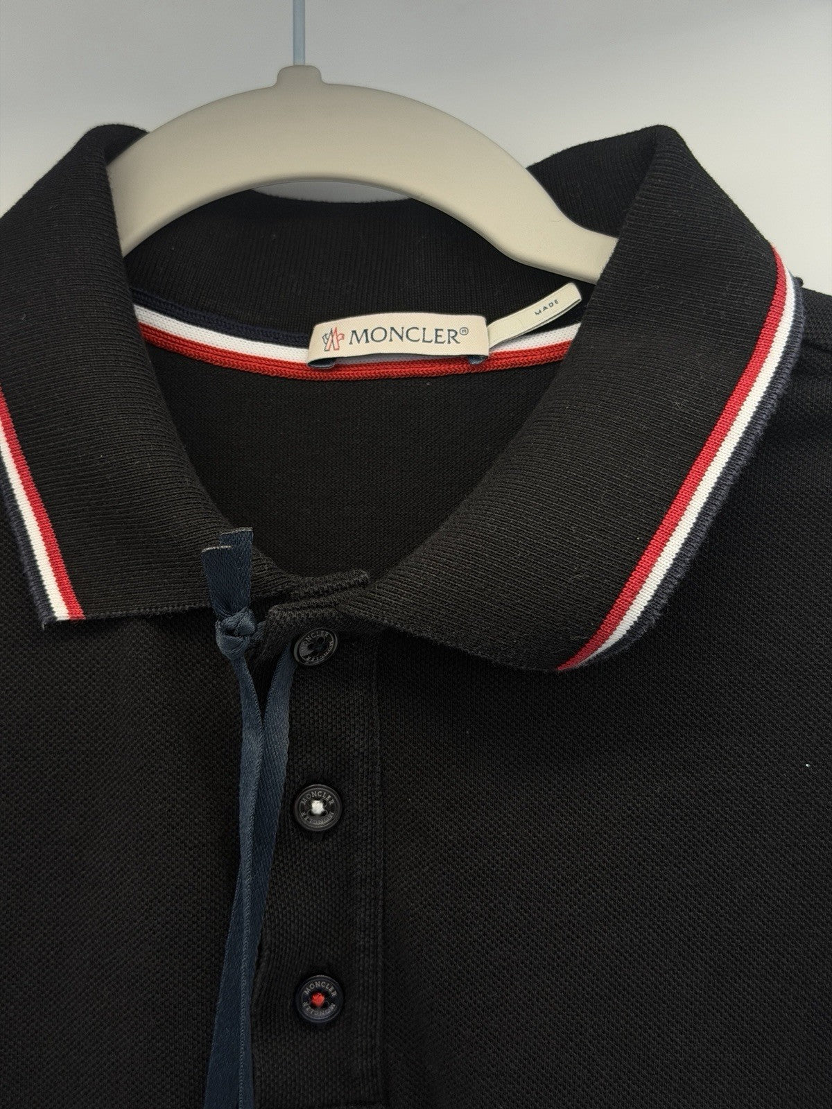 Moncler Men Black Slim Fit Polo Shirt Sz  L Fits M Cotton