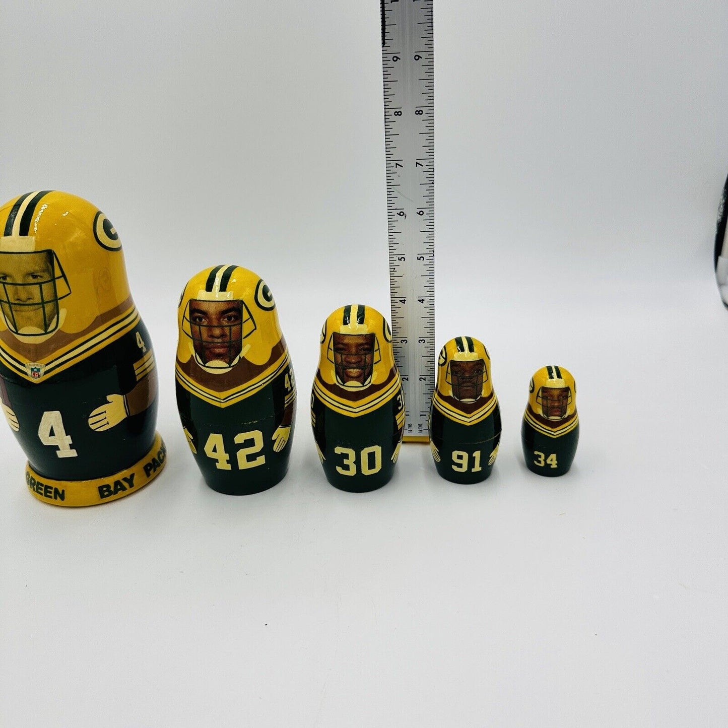 Green Bay Packers Nesting Dolls Handmade Vintage 2002 Set 5 Wisconsin