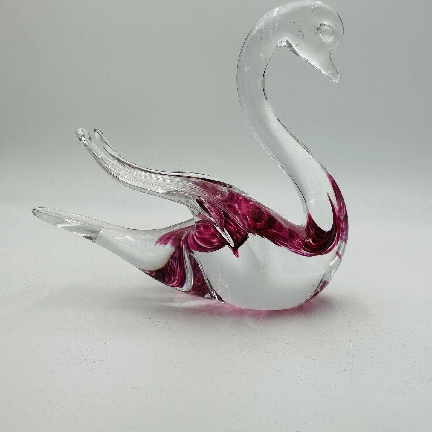 Swedish Granna Swan Glass Art Figurine Pink 5in Hand Blown Hand Made Vintage