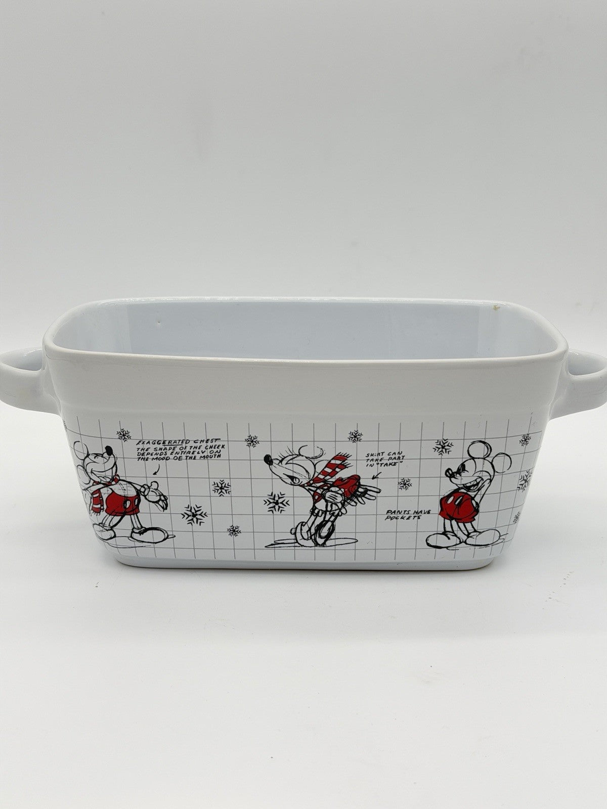 Disney Mickey Minnie Mouse Christmas Sketchbook Loaf Pan Bowl Porcelain