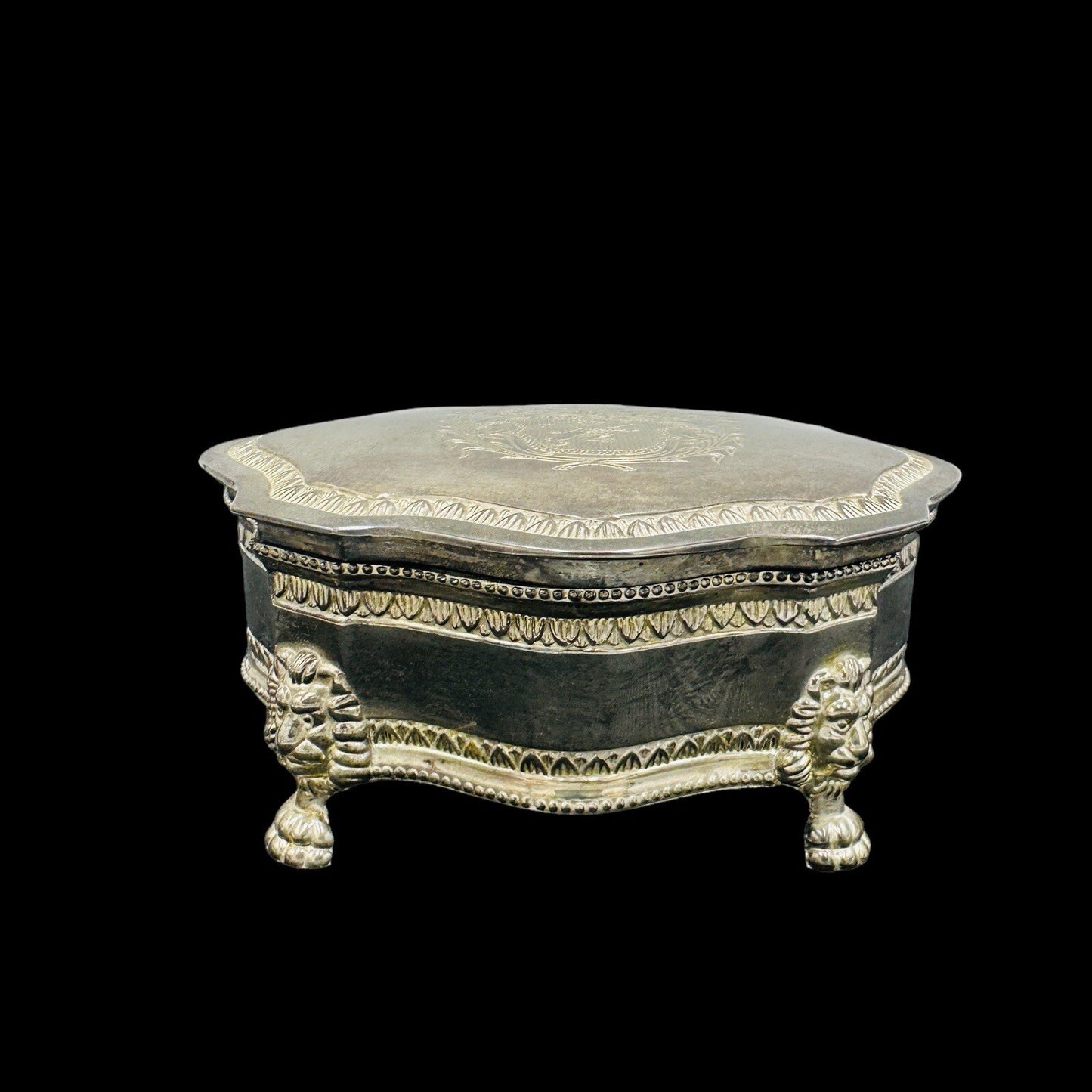 MCM Vintage Dieu Et Mon Droit British Royal Crest Silver Plate Jewelry Box