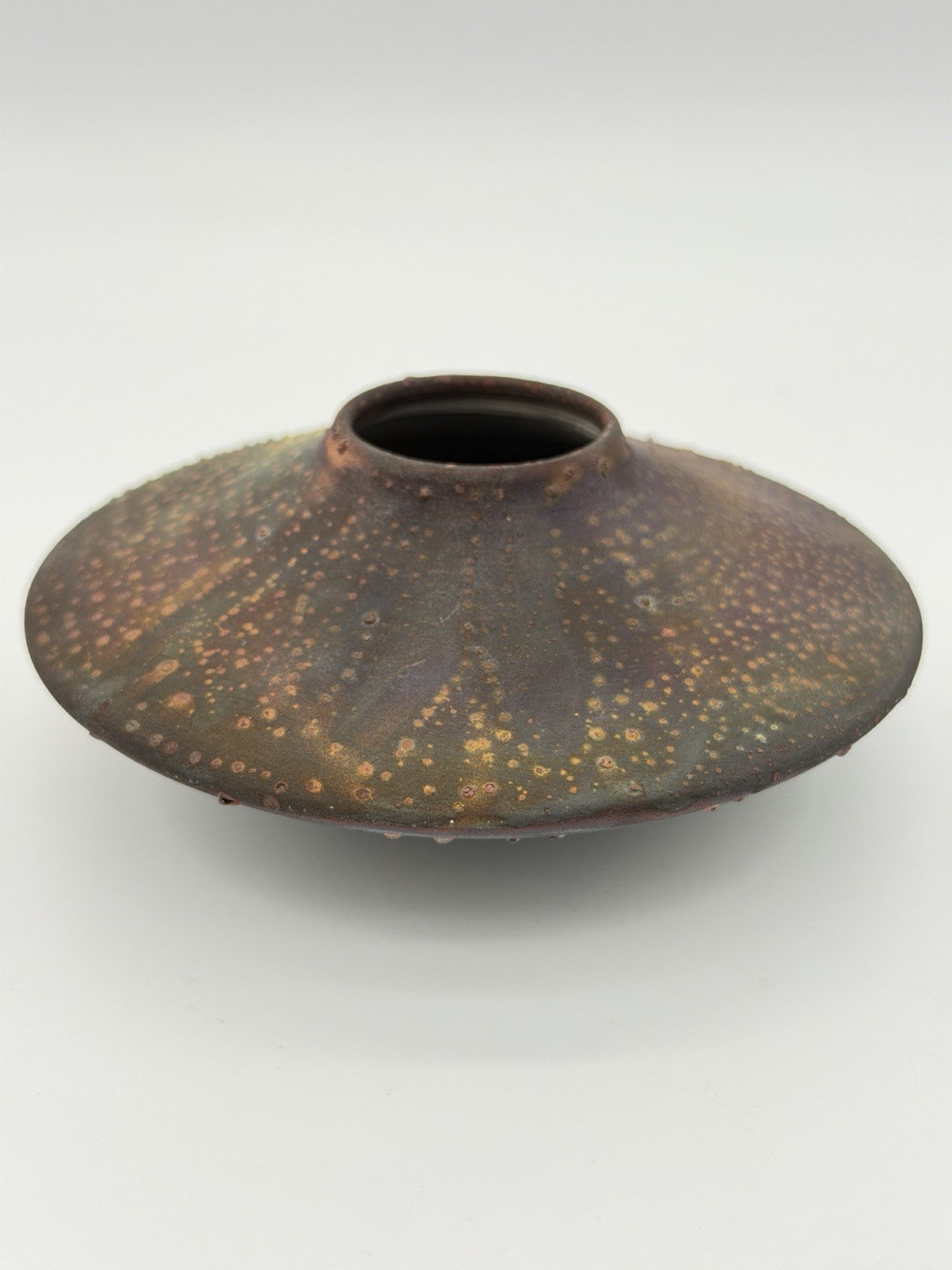 Rare Norman Bacon Raku Glazed Squat Form Studio Art Pottery 2”x5” Vase Signed