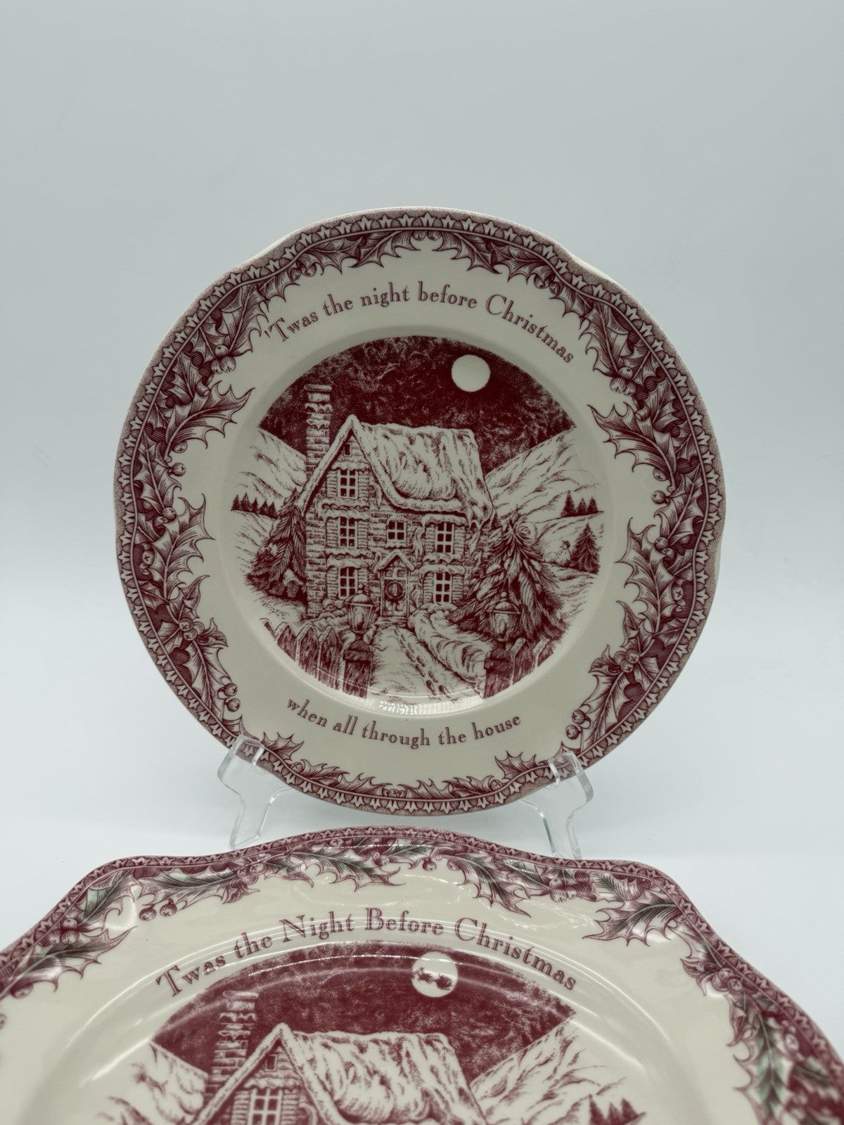 Vintage Johnson Brothers England Porcelain Twas The Night Plate & Platter Red