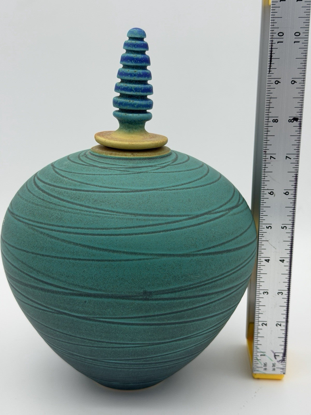 vintage Marali Blalu studio art pottery turquoise W/stopper Urn Genie Vase