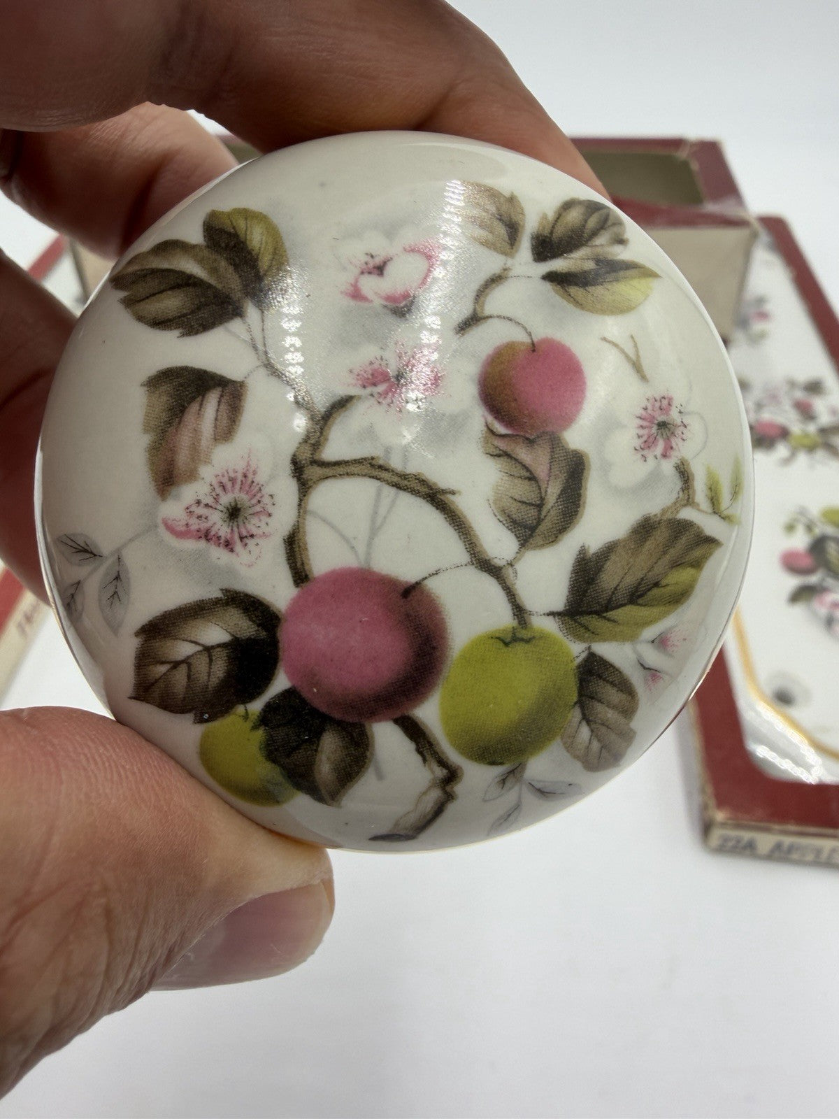 Heatherley victorian porcelain 22A Apple blossom door knob mortice set UK