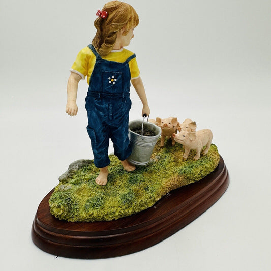 Border Fine Arts Figurine Young Farmer Feeding The Piglets A5030 Enesco Vintage