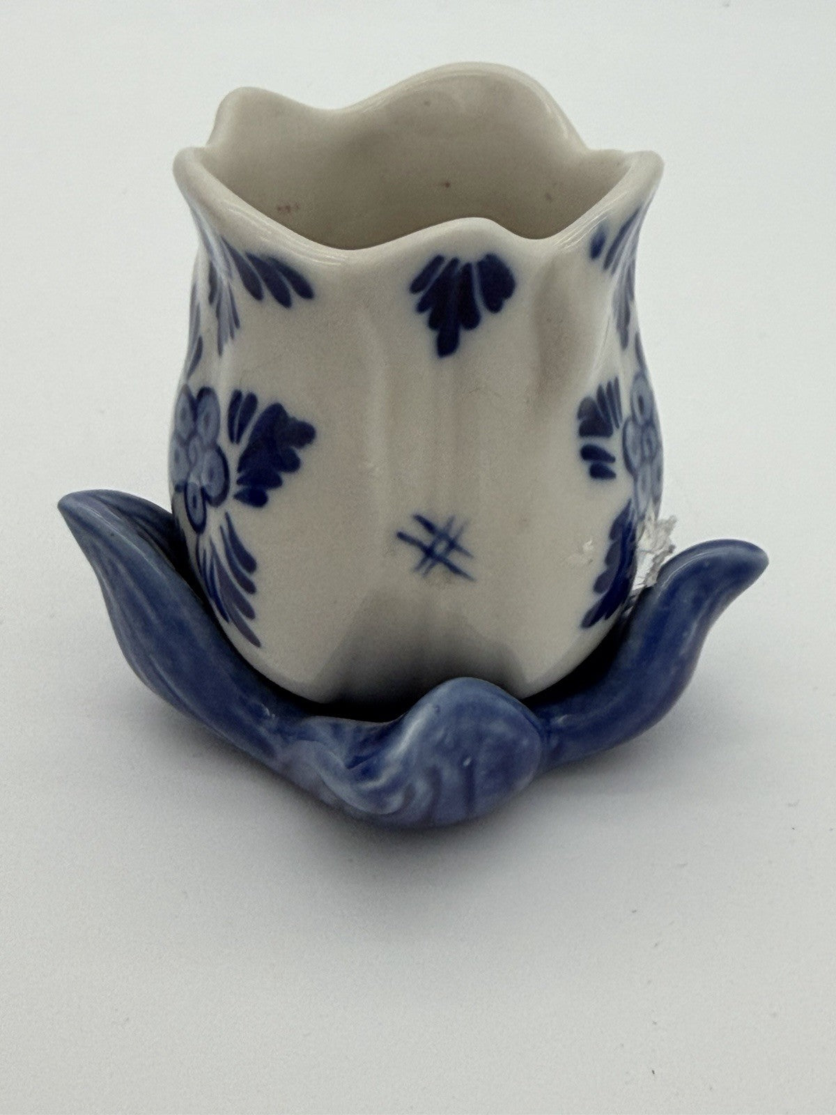 Delft Dutch White & Blue Art Pottery Tulip Flower Candle Stick