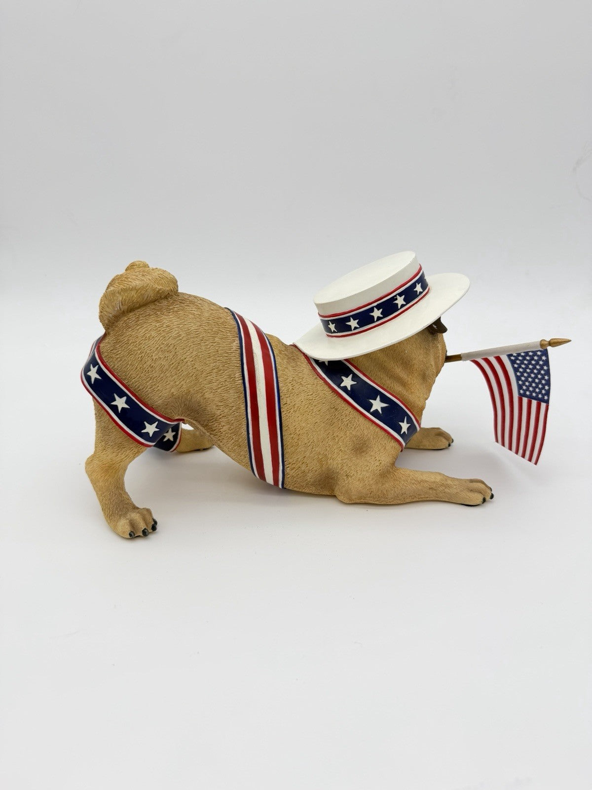 Rare Danbury Mint Patriotic Pug Dog Figurine 10” American Flag Resin Painted