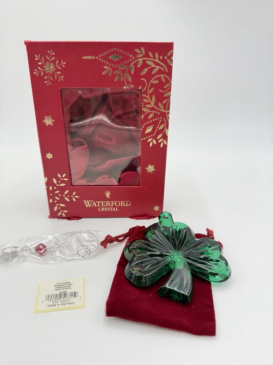 Waterford Crystal 2014 Green Shamrock Ornament W/enhancer Lead Crystal