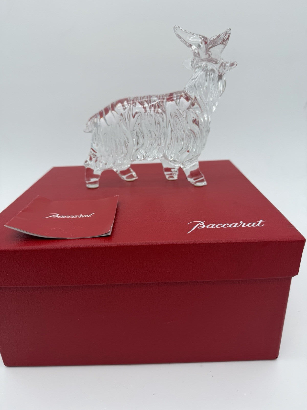 Baccarat Long Hair Goat Crystal France Clear Solid Figurine Sheep Boxed Rare