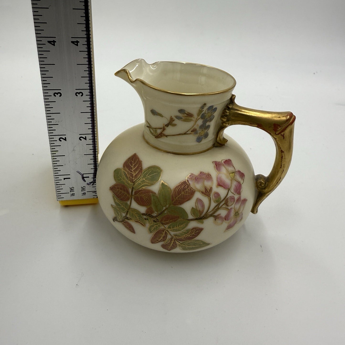 Antique Royal Worcester Porcelain Pitcher Hand Painted Floral #1376 England 4in