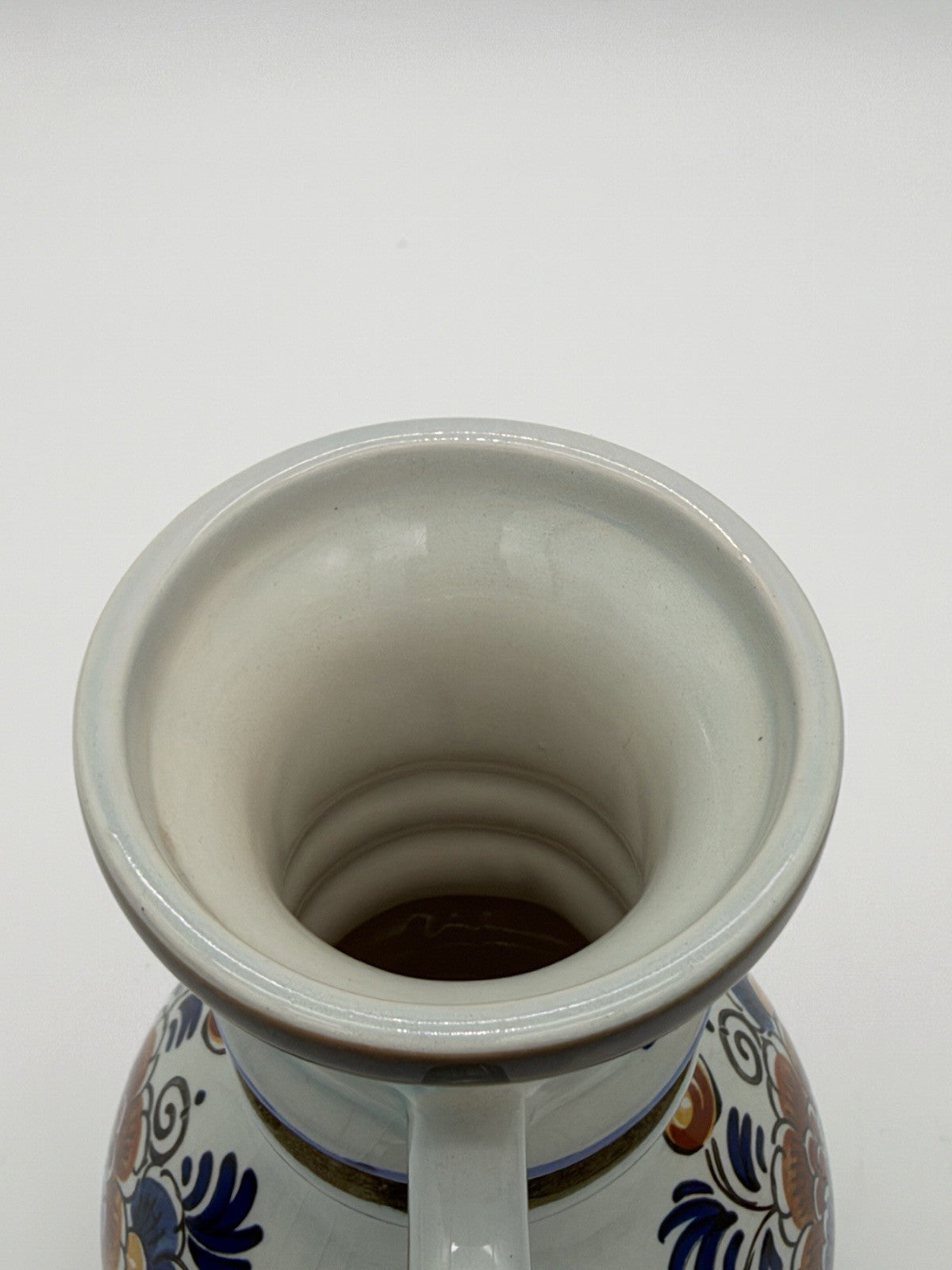 Delft Dutch Art Pottery Polychroom Pitcher Hand-Painted Floral Ceramic Vase 6”