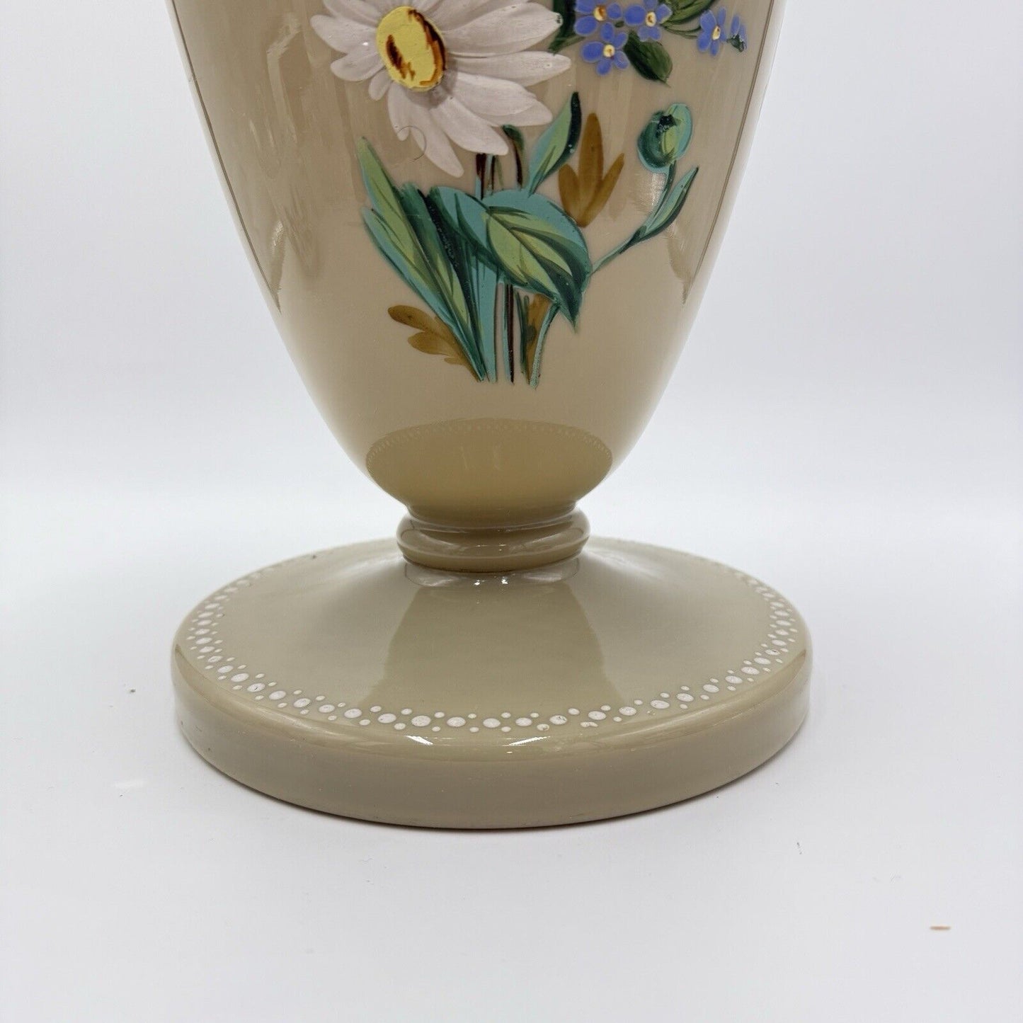 Antique Victorian Bristol Art Glass Hand Painted Daisies Footed Large Vase 11”