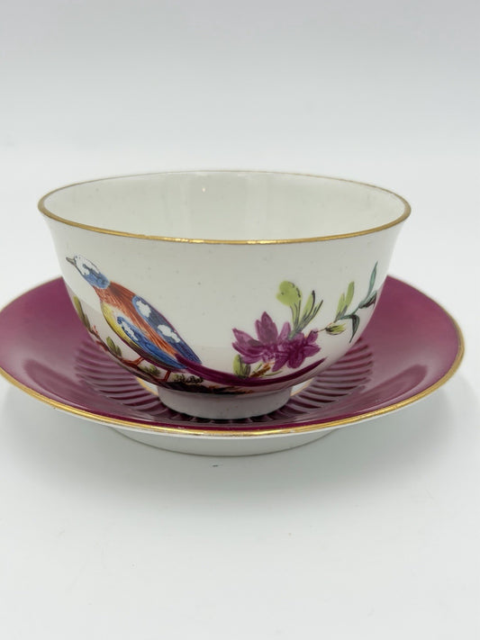 17th Century Paris Porcelain Litron teaCup & Saucer La Courtille hand painted