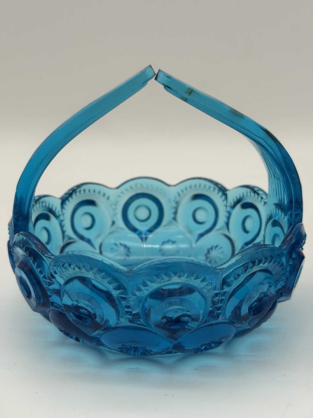 MCM LE Smith Moon & Stars Art glass basket & Candleholder colonial blue Set