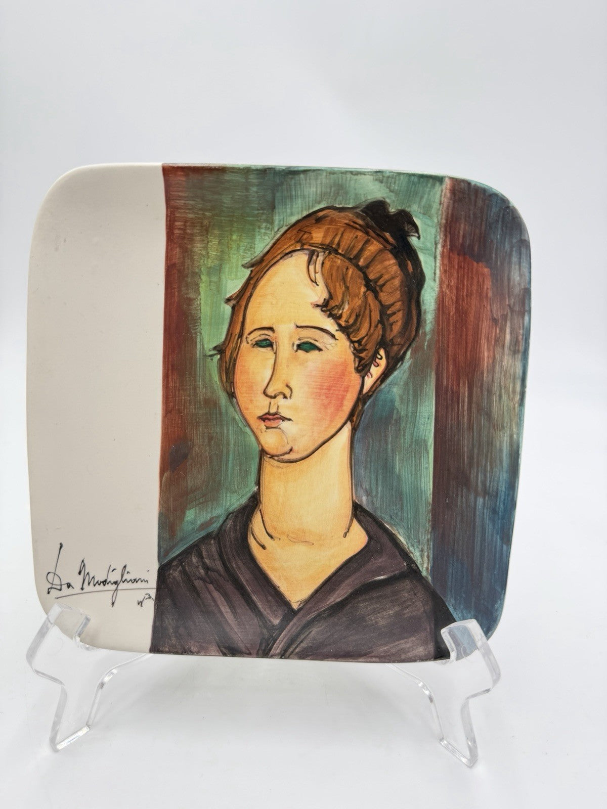 Amedeo Modigliani's 1918 Italy impressionist oil Burgundian Woman wall plate