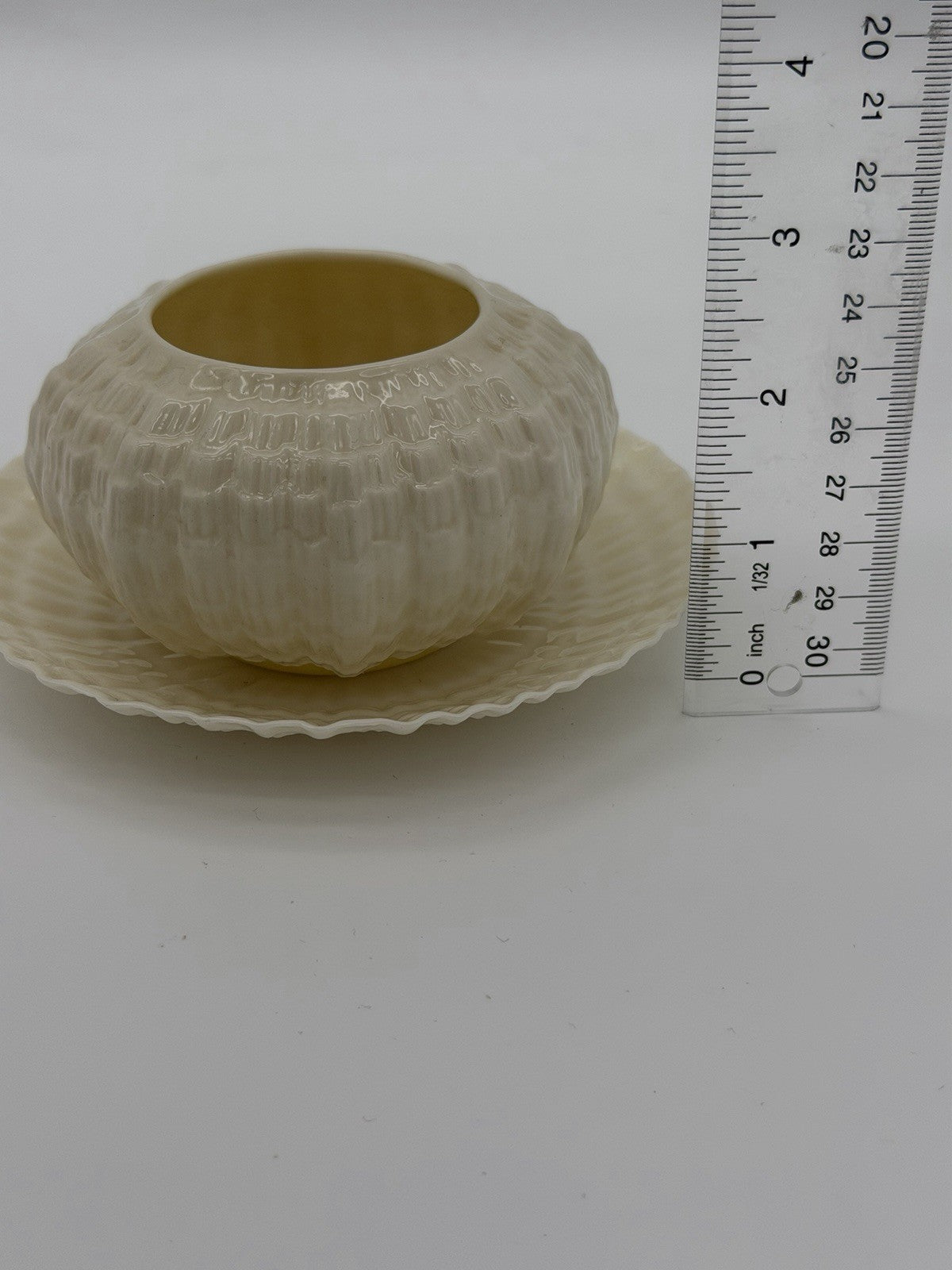 Belleek Ireland Tridacna Open Sugar Bowl & Saucer Sea Shell Porcelain Set 2 PCs