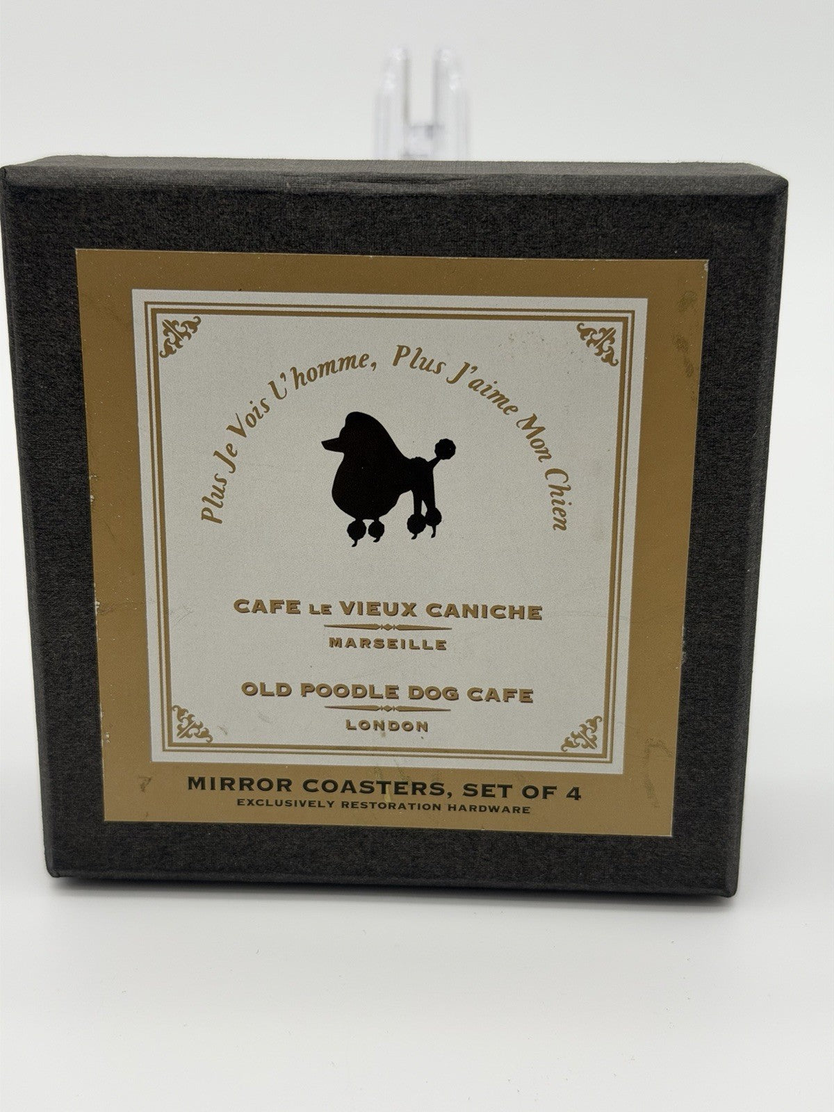 Restoration Hardware MIRROR POODLE coasters Old Poodle Dog Cafe Set Of 4 London