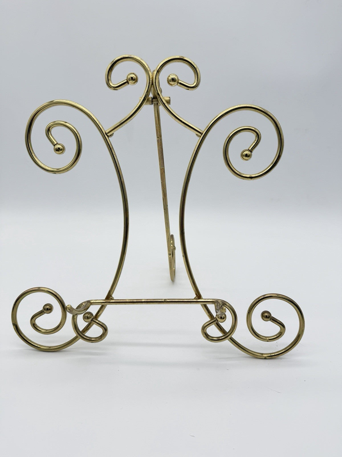 Vintage Ornate Brass Tone Picture Art Plate Book Easel Display Stand 10”x10”